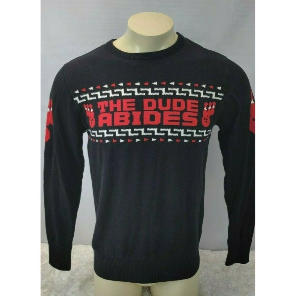 The Big Lebowski Movie Sweater The Dude Men Size Medium 100% Cotton Black Red